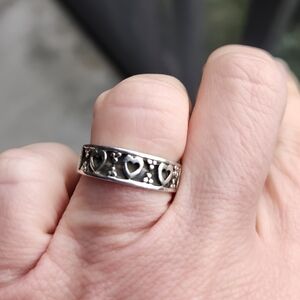Handmade Sterling Silver 925 Heart Cigar Band Ring Size 7